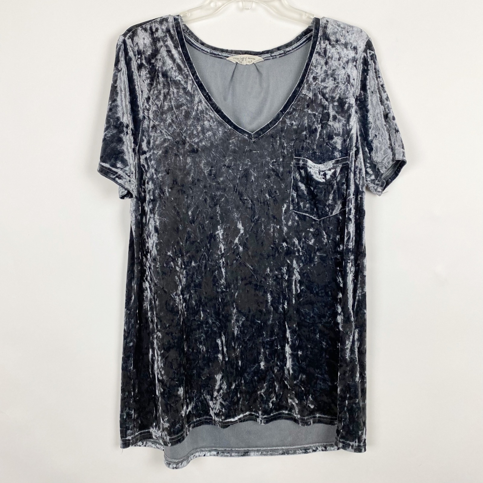 Spring + Mercer Velvet Legging Tee Crushed V-Neck Pocket Top Womens L Pewter